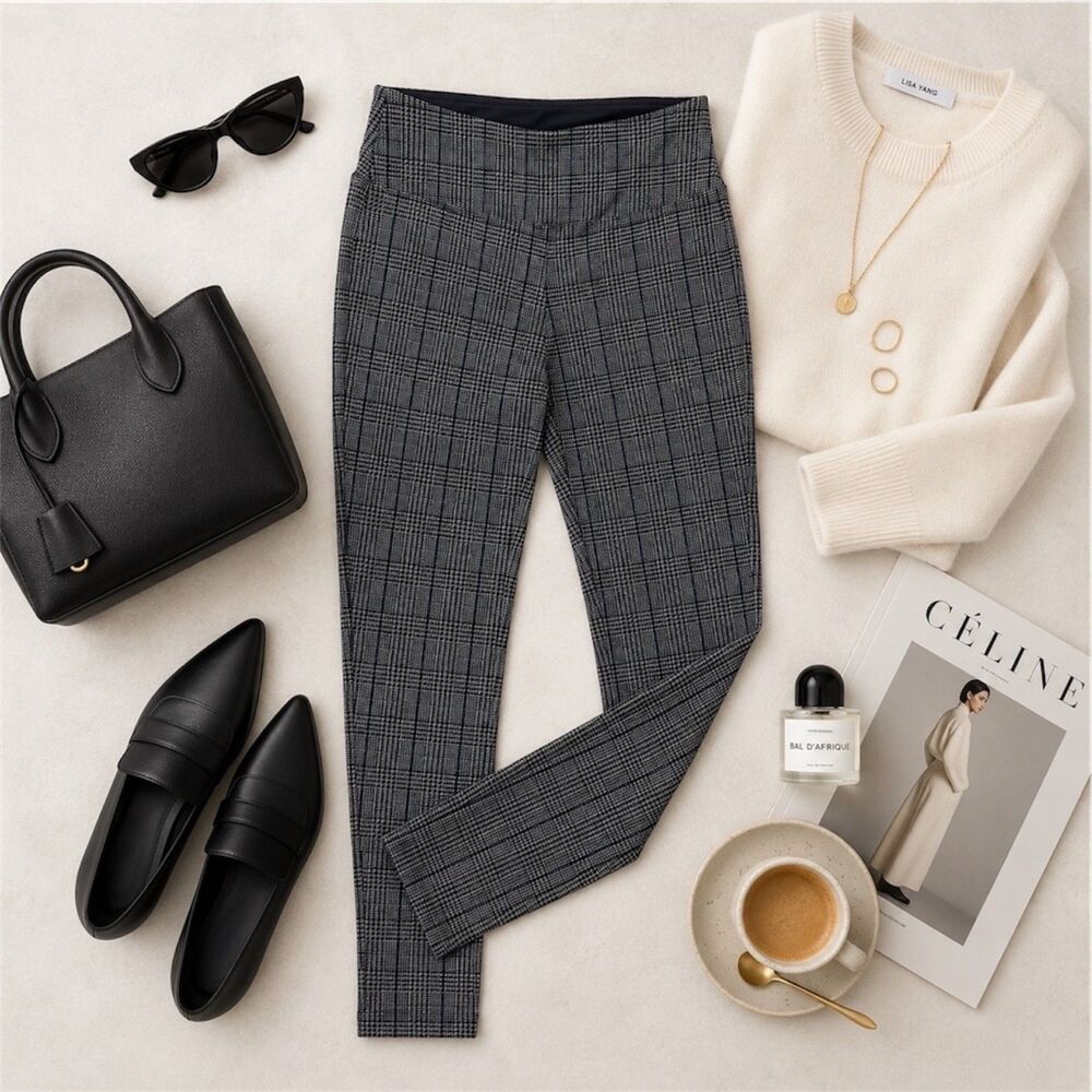 Three Dots High Rise Leggings in Mini Houndstooth Plaid Check